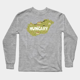 Hungary Illustrated Map Long Sleeve T-Shirt